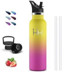 Borraccia Termica, Borraccia 1 litro, Senza BPA, Borracce con Cannuccia, Senza Perdite, Bottiglie Acciaio Inox, Borraccie Palestra, Doble Aislamiento, Borracce per Campeggio, Sport, Escursionismo