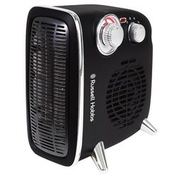 Russell Hobbs RHRETHFH1001B Elektrische verwarming, 1800 W/1,8 kW, retroventilator, horizontaal/verticaal, met verstelbare thermostaat, 2 temperatuurinstellingen, 20 m², wijzerplaatbediening, zwart