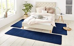 Hanse Home NASTY laagpolige bedomranding 3-delig bedmatje slaapkamer tapijtmat kinderkamer zacht (100% polypropyleen, onderhoudsarm, geschikt voor vloerverwarming), uni donkerblauw