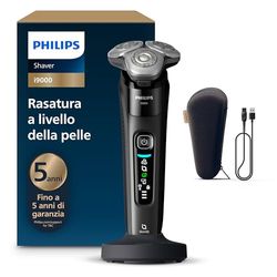 Philips Shaver i9000, rasoio elettrico Wet & Dry, inchiostro nero, con tecnologia Skin IQ, triplo sistema di sollevamento e taglio, doppie lame di precisione rotanti a 360 gradi in acciaio, X9000/10