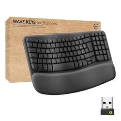 Logitech Wave Keys for Business, tastiera wireless ergonomica con supporto per i polsi imbottito, tecnologia Secure Logi Bolt, Bluetooth, Windows/Mac/Chrome/Linux, Layout ITA QWERTY, Grafite