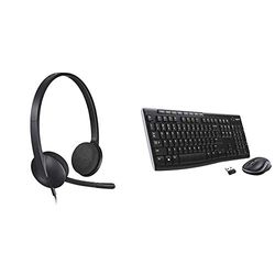 Logitech H340 USB Headset for PC and Mac & MK270 Wireless Keyboard and Mouse Combo for Windows, Long Range Wireless Connection, 2.4 GHz Wireless