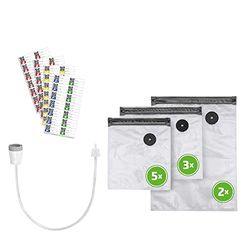 CASO Vacu - Set di Adattatori per Sottovuoto Con Adattatore ZIP, Tubo, 10 Sacchetti e Adesivi Food Manager - Bianco, Trasparente