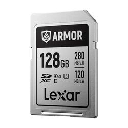 Lexar ARMOR SILVER PRO Scheda SD 128 GB, Scheda di memoria UHS-II, acciaio inossidabile, C10, U3, V60, video UHD 6K, fino a 280 MB/s in lettura, 120 MB/s in scrittura, scheda SDXC per DSLR/fotocamera