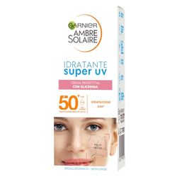 Garnier Crema Viso Protettiva Idratante Super UV, Per Pelli Secche, Protezione SPF 50+, Ad Assorbimento Rapido, Con Glicerina, Ambre Solaire, 50 ml