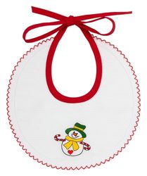 Filet - Bavoir de Noël pour bébé en doux coton, brodé d'un bonhomme de neige, 22 x 21 cm, Fabriqué en Italie