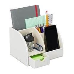 Relaxdays Desk Supplies Organiser, Faux Leather, Office, Drawer, 4 Tiers, Pencil Holder, 13x19x15 cm, Pack of 1