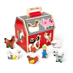 Melissa & Doug Juguete de Establo de Madera, Juguetes de Granja, Juguetes de Aprendizaje de Clasificar y Apilar Formas, para Niños en Edad de Aprender a Andar y Edades a Partir de los 2 Años