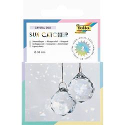 folia 23839-Sun Catcher CRYSTAL DUO, 2 attrape-soleil en verre avec 8 m de fil métallique doré, cristaux Ø 3 cm à suspendre, 23839, Transparent/Gold