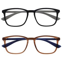 OPULIZE Max Gafas de Lectura - Pack de 2 - Marco Rectangular Clásico Grande - Negro Mate Marrón - Unisex Hombres Mujeres - Bisagras de Resorte - RR78-12 - +3.50
