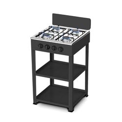 Avilia - Plateau de cuisson 4 feux à gaz pour extérieur avec structure résistante en métal, étagères latérales en acier, raccordement bouteille GPL, idéal pour le camping et les grillades (Noir)