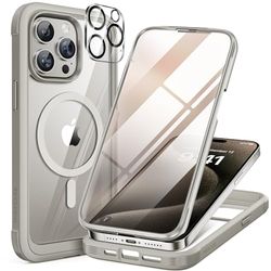 Miracase Etui magnetyczne do iPhone 15 Pro, 360 stopni, z wbudowaną szklaną folią ochronną i ochroną aparatu, odporne na uderzenia, pełna ochrona etui na telefon komórkowy do iPhone 15 Pro, etui
