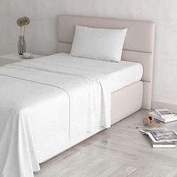 Italian Bed Linen Couleur Naturelle Ensemble de draps de lit “Natural Colour”, Coton, Blanc/Blanc, 1 Place et demie