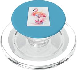 Fenicottero tropicale acquerello e palma Decor Island PopSockets PopGrip per MagSafe