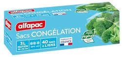 alfapac - Réutilisable 40 sacs congélation à lien - Moyen modèle - Ouverture large - Écoresponsable - Transparent - Fabriqué en France