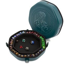 CASEMATIX Vassoio per dadi e dadi per un massimo di 115 dadi RPG, vassoio per dadi per rotolare con bottoni magnetici, design a mostro marino in rilievo e interno antigraffio per protezione casuale