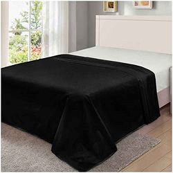 GC GAVENO CAVAILIA Sábana Bajera Ajustable de polialgodón de Lujo, fácil Cuidado, Suave y acogedora, sábanas o Fundas de Almohada, Lino, sábana encimera Negra, Doble