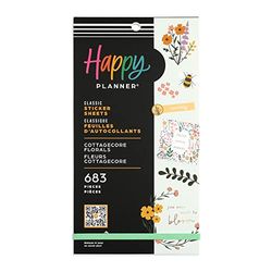 Juego de calcomanías Happy Planner para profesores, planificadores y proyectos, calcomanías multicolores, flores de cabaña, 30 hojas en total, 683 calcomanías