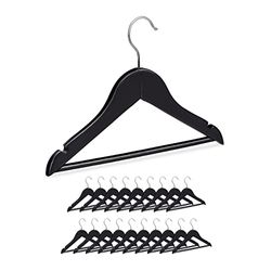 Relaxdays, 19 x 30,5 x 1 cm, Negro Pack de 20 Perchas Infantiles con Ranuras y Barra, Madera