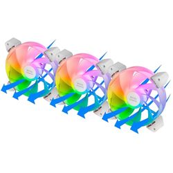 Mars Gaming MF-3AR, Kit 3X Ventilateurs 120mm FDB, Pales Inversées, Éclairage ARGB 360° sans Cadre, Anneau Lumineux Complet, Ventilateurs PC Compatibles ARGB, Double Connecteur, Blanc