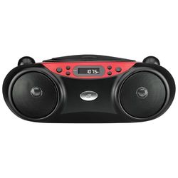 GPX BC232R Boombox portátil de carregamento superior com rádio AM/FM e entrada de linha de 3,5 mm para dispositivo MP3, vermelho e preto