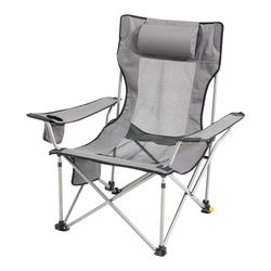 VEVOR Chaise de Camping Inclinable Portable, Capacité de Charge 150 kg, 4 Positions avec Repose-pieds, Porte-gobelet, Poche Latérale, Appui-tête, pour Maison, Camping, Pêche, Activités Plein Air, Gris