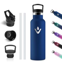 Vikastar Botella Termica, 500ml Sin BPA, Botella Agua Acero Inoxidable, Reutilizable, Cantimplora, Mantener 12H Caliente/24 Frío, Botella de Agua para Niños, Deportes, Fitness, Azul Oscuro