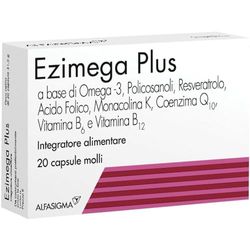 Ezimega Plus, Integratore per il Colestereolo a Base di Omega-3, Policosanoli, Resveratrolo, Acido Folico, Monacolina K, Coenzima Q10, Vitamina B6 e Vitamina B12, 20 Capsule Morbide