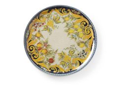 HENDI Assiette à pizza ronde, porcelaine, motif: barocco, conviennent pour la lave-vaisselle et les fours à micro-ondes, ⌀330 mm, jaune/noir