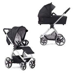 Gesslein Barnvagn FX4 Swing med babybadkar Panorama Lyx (barnvagn 3-i-1, ligg- och sittalternativ, sportbilfäste, individuellt justerbar, hög komfort, låg förpackningsstorlek, handbroms), svart