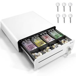 Tera Cassetto per cassa da 13 pollici: apertura automatica con 6 chiavi, design pesante, 4 scomparti per banconote, scomparto per banconote, scomparto multimediale, 24 V, RJ12, serratura a chiave,