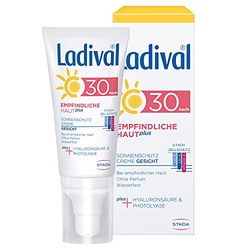 Ladival Crema solar para la piel sensible Plus para la cara, SPF 30, sin perfume, sin colorantes ni conservantes, resistente al agua, 50 ml