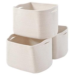 Cesta de almacenamiento para organizar, cestas tejidas de 15 x 11 x 9.5 pulgadas para almacenamiento, cesta de almacenamiento de cuerda de algodón para libros, cestas organizadoras de bebé, cestas de