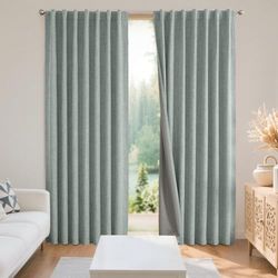 Joydeco 100% Black Out Curtains 84 inch Long 2 Panels Burg Natural Blackout Linen Drapes for Bedroom Living Room Darkening Curtain Thermal Insulated Back tab Rod Pocket(37x84 inch,Sage Green)