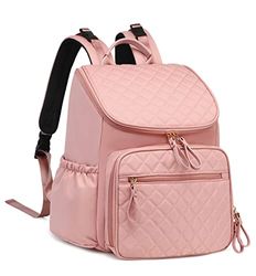 LORADI Large Capacity Diaper Bag Backpack with Storller Clips, Water-Resistant Travel Backpack with Anti-Theft Pocket, Pink, L, Diaper Bag