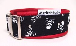 stitchbully Collare con teschi, fodera in ecopelle, collare in tessuto con strap HB0004