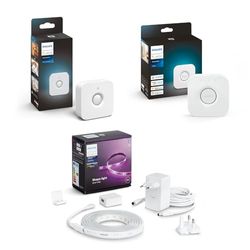 Philips Hue White and Color Lightstrip, Kit base Striscia LED Smart + Bridge 2.0 Controllo del Sistema + Sensore di Movimento