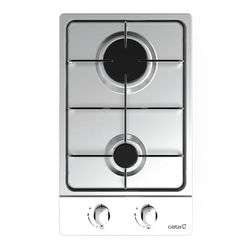 CATA GI 3002 BK Encimera de gas Acero inoxidable 2 quemadores de gas Encendido electrónico Rejilla de hierro fundido Preparado para gas natural Potencia 4kW Ancho 30 cm