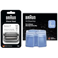Braun Series 7 Electric Shaver Original Replacement Head, 73S, Braun 3in1 Original Shaver Care Refill Cartridges, Hygienic Cleaning, 2 Pack