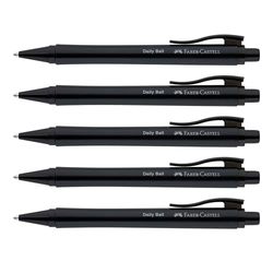 Faber-Castell 205202 - Balpen Daily Ball zwart, 5 stuks, met vervangbare XB vulling, documentbestendig