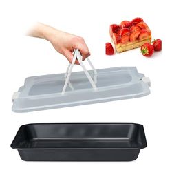 Relaxdays Plaque de Cuisson avec Couvercle, Plat 3 en 1, L x P : 40,5 x 32,5 cm, pâtisserie, boîte de Transport, Blanc