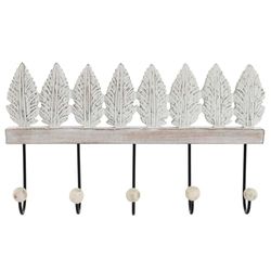 Home ESPRIT Coat Rack White Black Metal Mango Wood Leaf 41 x 6.5 x 16.5 cm