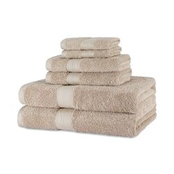 Amazon Basics asciugamani in cotone, resistenti allo sbiadimento, composto da teli 2 bagno, 2 asciugamani e 2 salviette, confezione da 6, Talpa