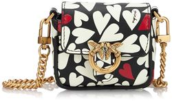 Pinko AIRPOD Holder Vitello Seta Stampa Cuori, Accessori da Viaggio-Borsellino da Portare al Collo Donna, ZF6Q_Nero/Bianco/Rosso-Antique Gold, 8
