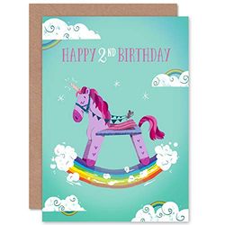 Wee Blue Coo Unicorn Rocking Birthday 2nd Greetings Card