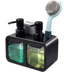 Juego de dispensador de jabón de Manos y jabón para Platos, dispensador de jabón Doble con Organizador de Esponja y Soporte para Cepillo, Organizador 4 en 1 para encimera de Fregadero de Cocina,