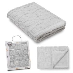 Interbaby - Manta Bebé Recien Nacido | Extrasuave de Sherpa grabada Conejitos, Cómoda, Cálida | Manta Meses Bebé 80x110cm, Unisex, Para Cunas, Carritos