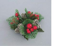 Piovaccari Candle Holder 13 cm with Pines and red Berries, As Shown in The Picture,