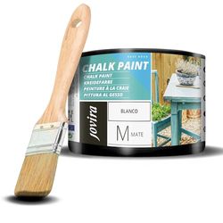 JOVIRA PINTURAS Chalk Paint - Vernice gessata all'acqua opaca + Pennello speciale per legno. Rinnovate i vostri mobili con creatività. (375 Millilitri, Bianco + Pennello)