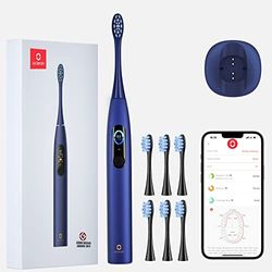 Oclean X Pro, Brosse A Dents Electrique Intelligente, 3 Programmes avec Blanchiment, Charge Rapide sans Fil pour 30 Jours, Design Anti-Moisissure, IPX7, 6 Têtes de Rechange – Bleu